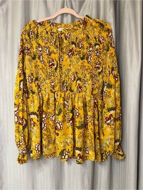 Rose & Olive Yellow Floral Smocked Peasant Tunic